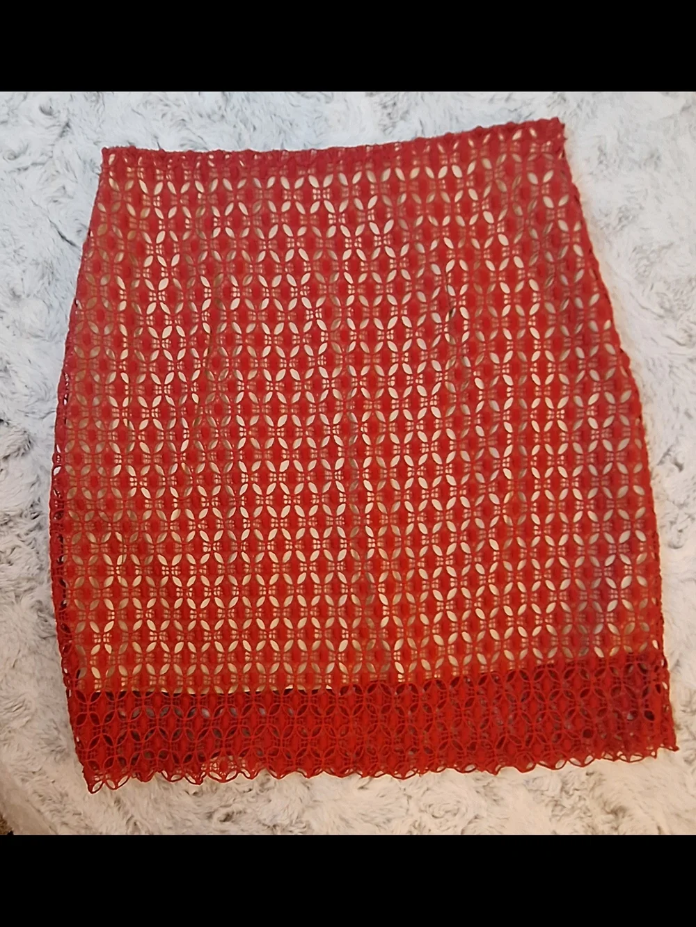 miami Red Lace Overlay Pencil Skirt - Picture 2 of 5